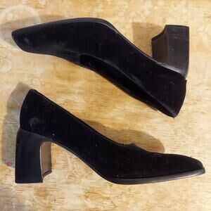 Via Spiga Black Suede Block Heel Pumps